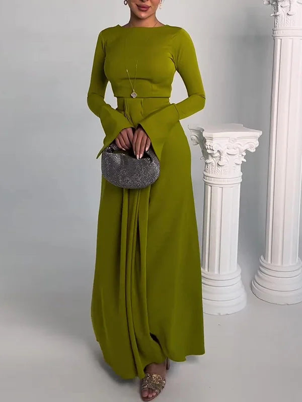 Bodycon Irregularity Solid Color Split-Front Round-Neck Maxi Dresses 1