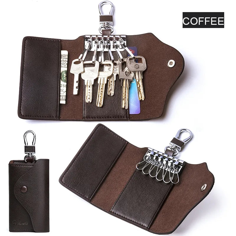 Contacts Genuine Leather Car Key Case Card ID Holder Wallet Keyring Keychain 1004H - Tuzzut.com Qatar Online Shopping
