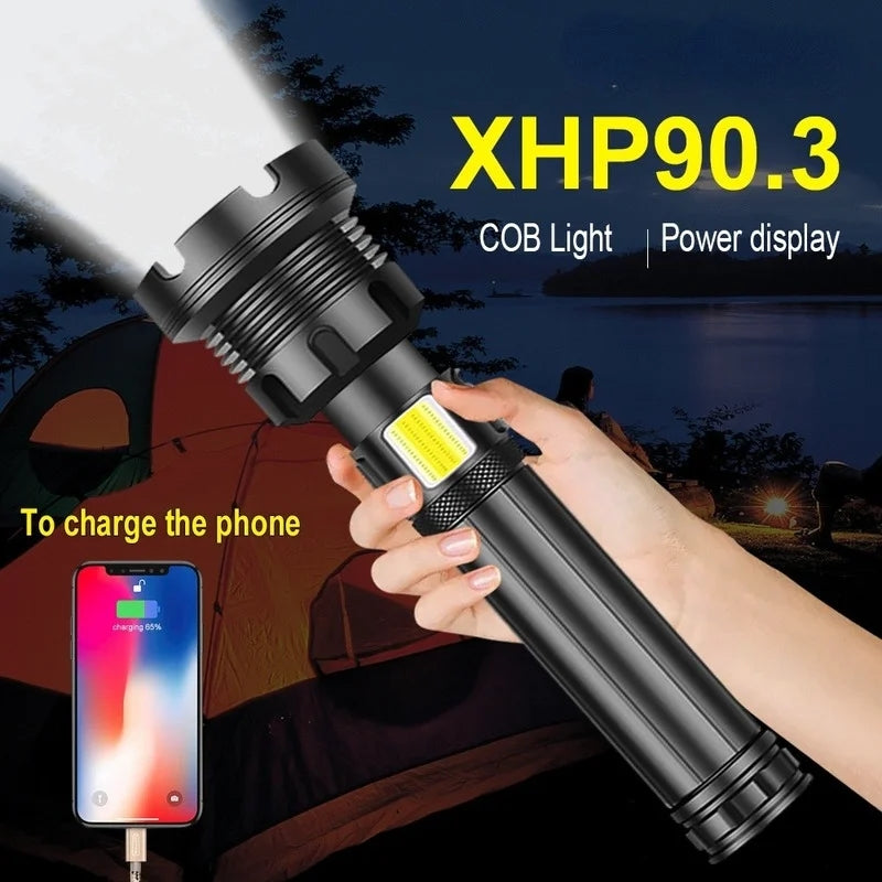 XHP90.3 Most Powerful Led Flashlight + COB Li-ion18650 3800mah Battery Rechargeable Tactical Flashlights Torch - Tuzzut.com Qatar Online Shopping