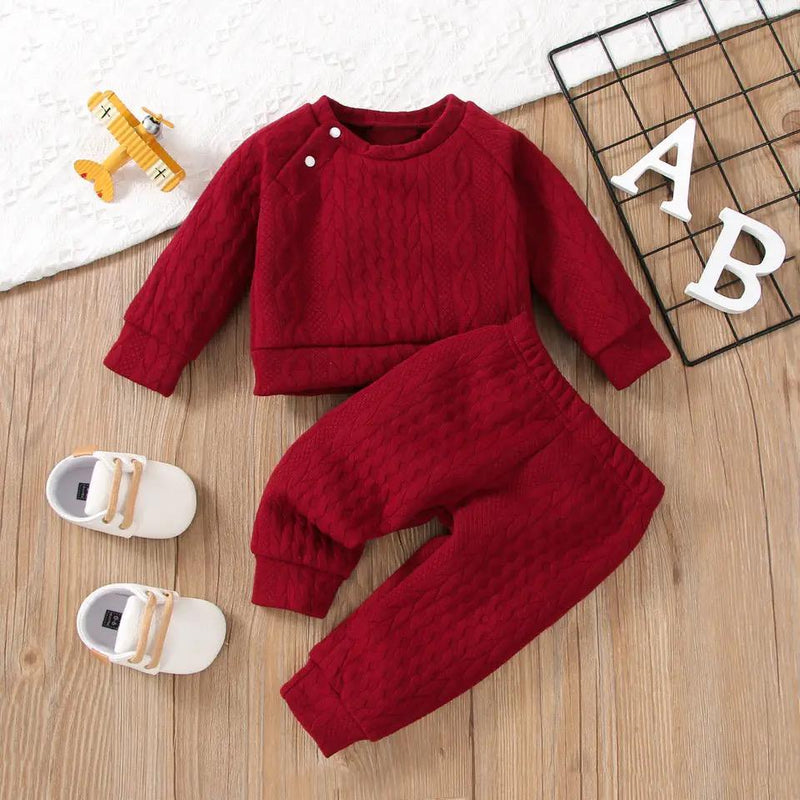 Baby Girl Boy Clothes Set Solid Color Long Sleeves Top + Pants 2PCS 20126123 - Tuzzut.com Qatar Online Shopping