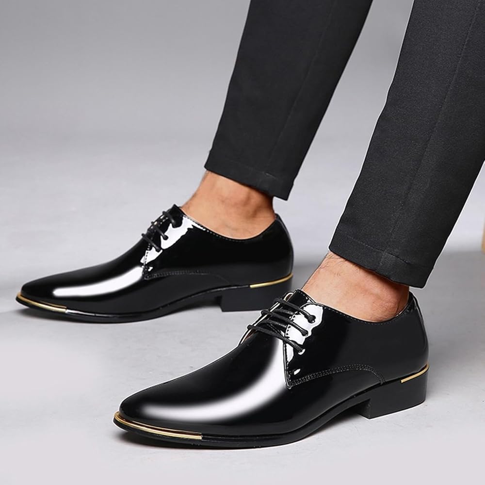 Men Breathable Business Formal Casual Pointed Toe Shiny Lace Up
