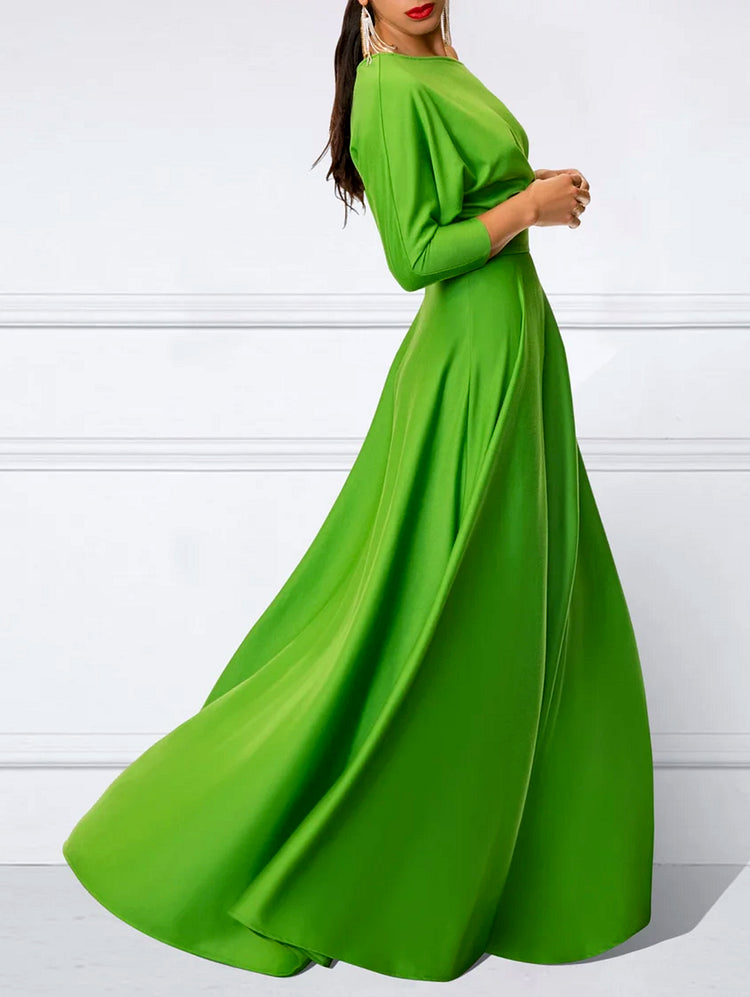Loose Three-Quarter Sleeves Solid Color Off-The-Shoulder Maxi Dresses XL 115353