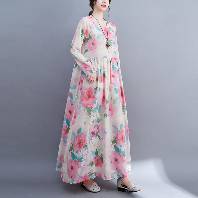 Office Lady Spring Autumn Long Sleeve Dress for Women Floral