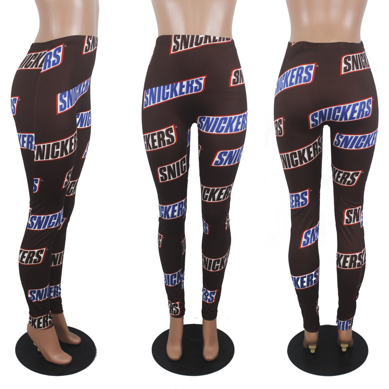 Women's sexy high waist leggings plus size trousers Snickers KitKat printed sweatpants American clothing sports fitness pants L S3651004 - Tuzzut.com Qatar Online Shopping