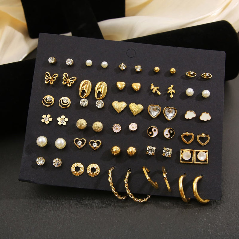 30pcs Rhinestone Decor Stud Earrings 434279