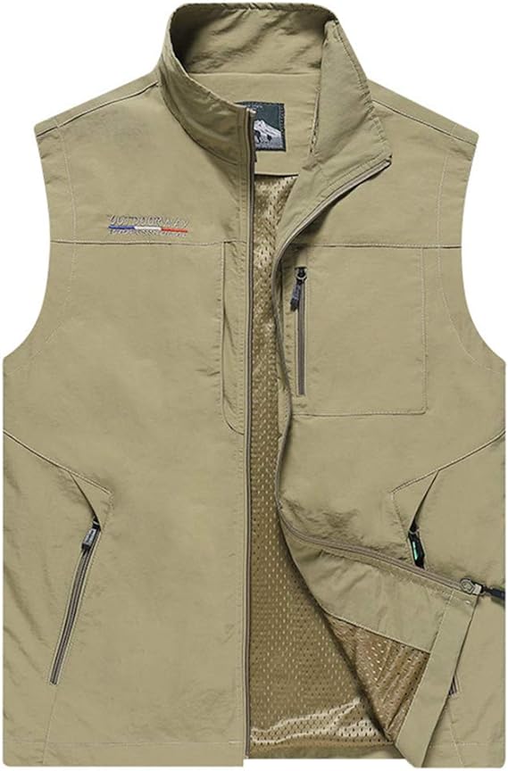 Mens Tank Tops Men's Casual Outdoor Work Fishing Travel Photo Cargo Vest  Jacket Multi Pockets Gold 