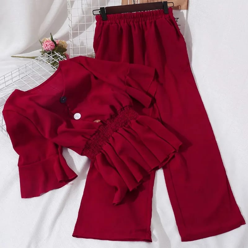 2 Piece Outfits Women Crop Top and Elastic Waist Wide Leg Pants Fashion  Sets Short Sleeve V-neck Summer Suits Two Piece Sets