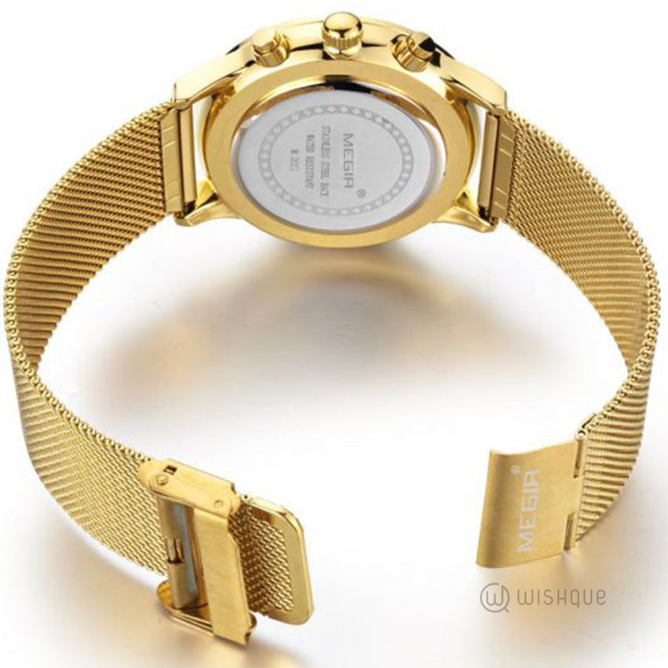 MEGIR Chronograph Stainless Steel Waterproof Men's Gold Watch MS2011GGD