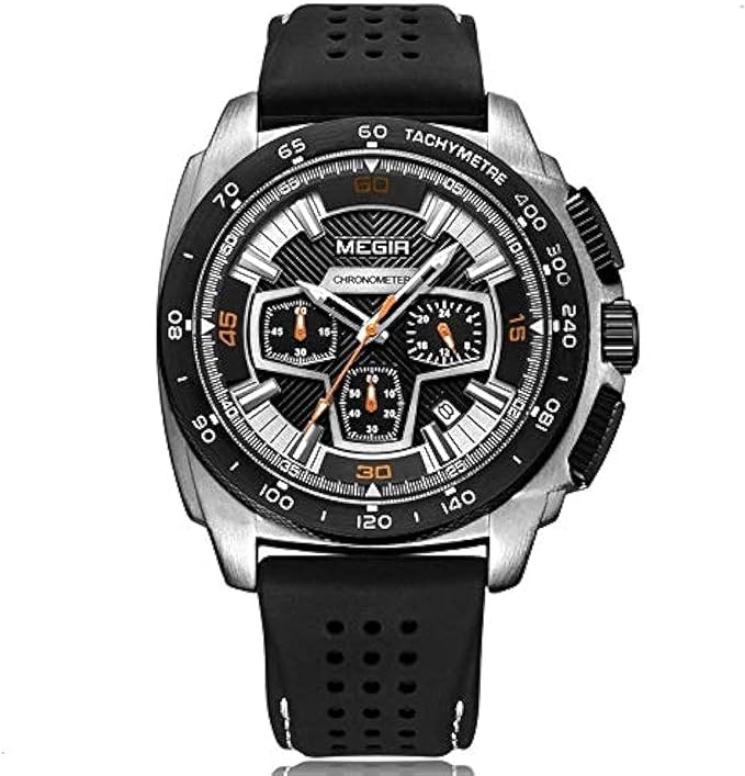 Megir Wrist Watch for Men, Silicone, MN2056GS-BK-1