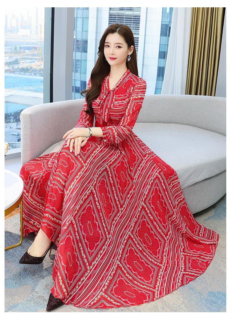 Summer Vintage Chiffon Beach Boho Maxi Dress Women Elegant Striped Pri