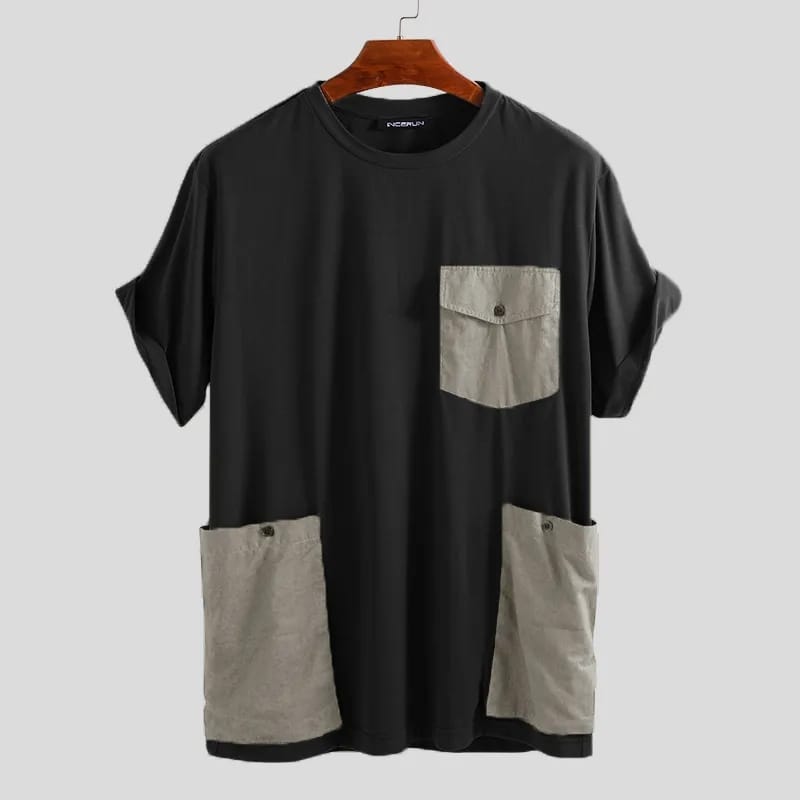INCERUN Summer Oversized Big Pockets T-shirts Men Streetwear Short Sle