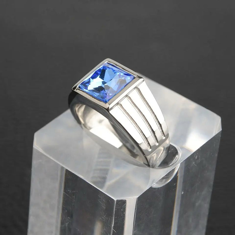 Casual Men Ring Blue CZ Stone Square Top Stainless Steel S4504534 - Tuzzut.com Qatar Online Shopping