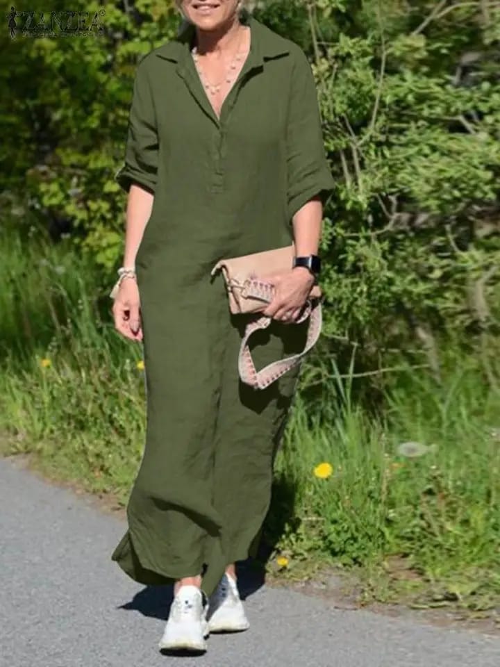 ZANZEA Fashion Women Summer Casual Long Shirt Dress Robe Femme