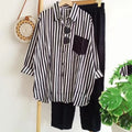 Trendy Women's Long Sleeve Casual Stripes Shirt Pants 2Pcs Set B-18743 - Tuzzut.com Qatar Online Shopping