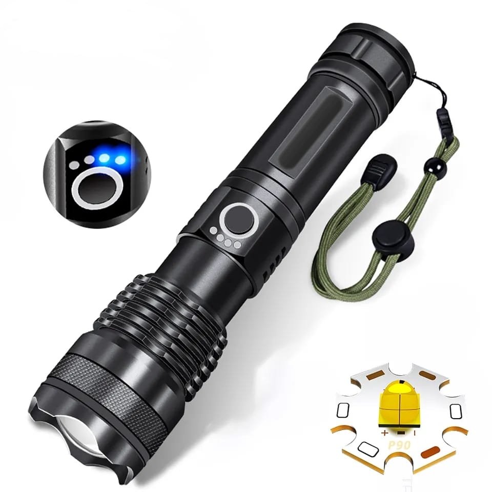 USB Rechargeable XHP50 LED Flashlight 18650 Zoom Aluminum Alloy Torch
