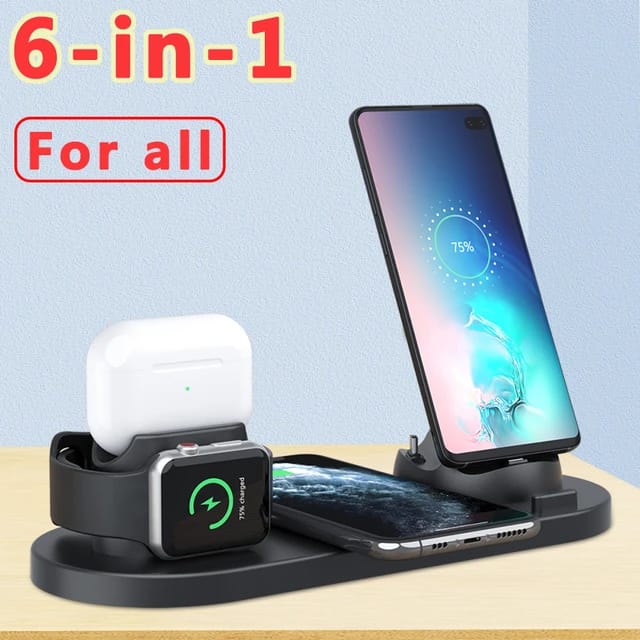 Wireless Charger for iPhone Android Phone Airpod Watch 6 in 1 Charging Dock Station WC-190 - TUZZUT Qatar Online Shopping