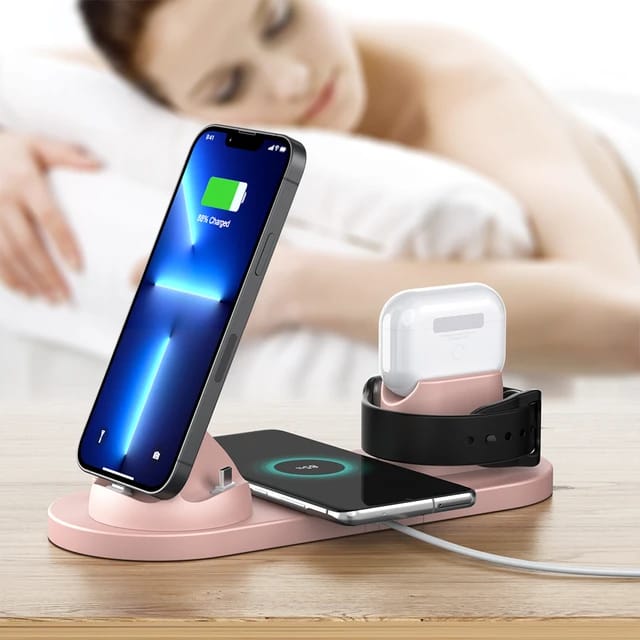 Wireless Charger for iPhone Android Phone Airpod Watch 6 in 1 Charging Dock Station WC-190 - TUZZUT Qatar Online Shopping