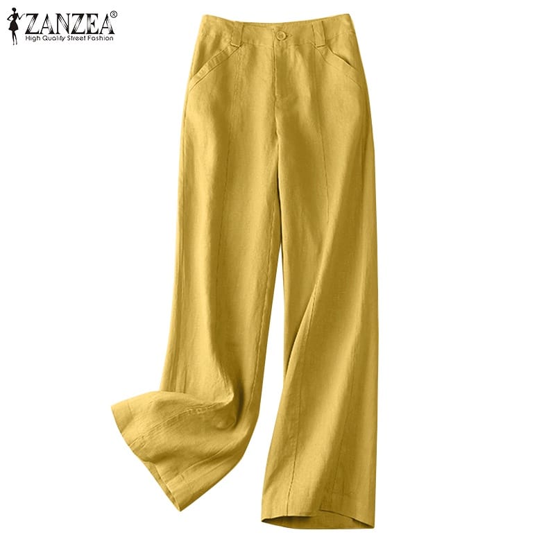 Women's Cotton Linen Long Pants ZANZEA 5XL S4592590