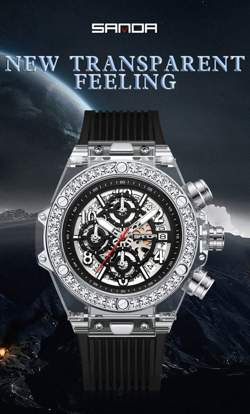 SANDA Top Brand Men Quartz Watches Water Diamond Business Watch W374928
