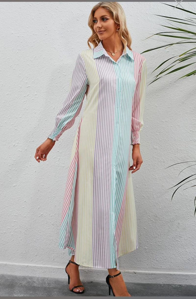 Women's Maxi Dresses Striped Shirt Printed Dress 118965