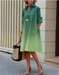 Women's Casual Shirt Dress Shirt Collar Long Sleeve Shift Midi Dresses 116137