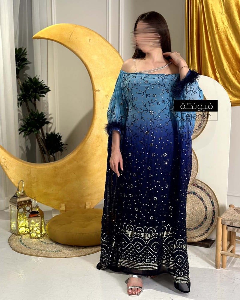 Womens Elegant free size jalabiya with embroidery Print Design Dress 3