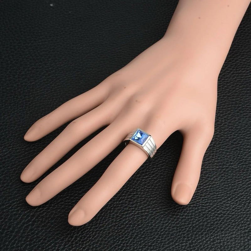 Casual Men Ring Blue CZ Stone Square Top Stainless Steel S4504534 - Tuzzut.com Qatar Online Shopping