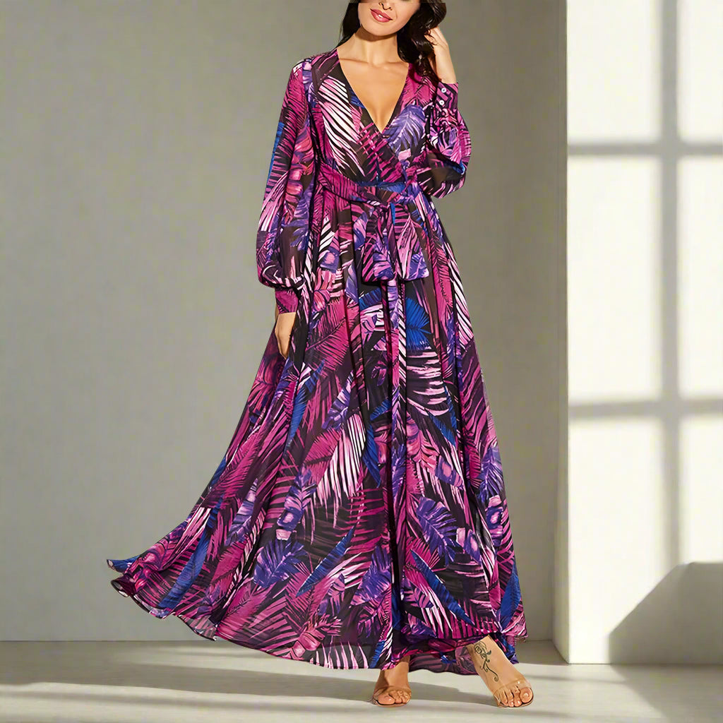 Women High Waist Wrap Maxi Dresses B-91057