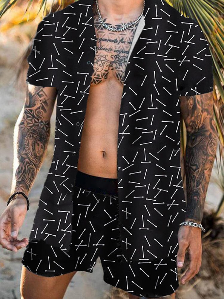 Men Hawaiian Sets Printing Summer Short Sleeve Button Shirt Beach Shorts Streetwear Casual Mens Suit 2 Pieces INCERUN XL S2470731 - Tuzzut.com Qatar Online Shopping