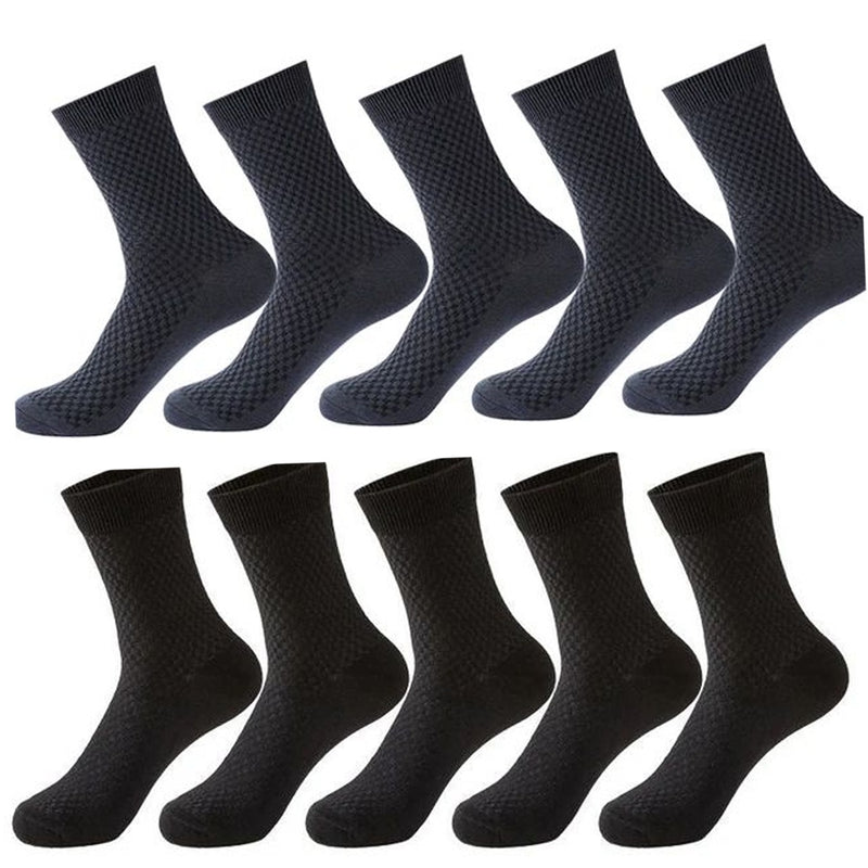10 Pair Men's Bamboo Fiber Socks Harajuku Retro Breathable Business Man Socks Black Long Sock Deodorant Gift Set Size S342972 - Tuzzut.com Qatar Online Shopping