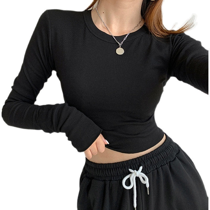 Women's Long Sleeve Solid Color T-Shirts - Size L - 323849