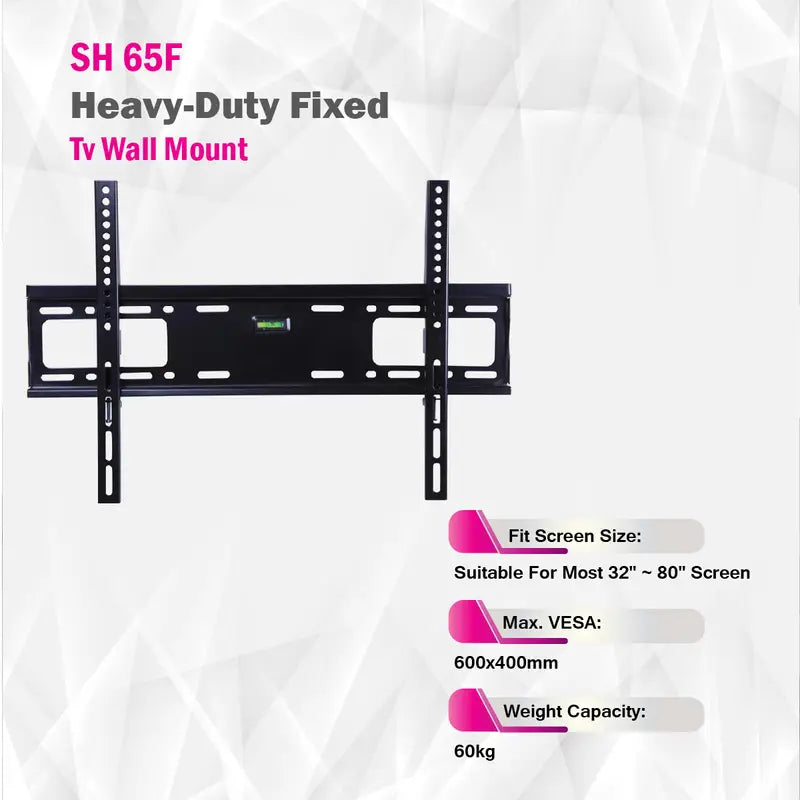 Heavy-Duty Fixed Tv Wall Mount - SH 65F (Fits Most -32" ~ 80" Screen, Max. VESA 600x400mm, Capacity: 60kg) - TUZZUT Qatar Online Shopping