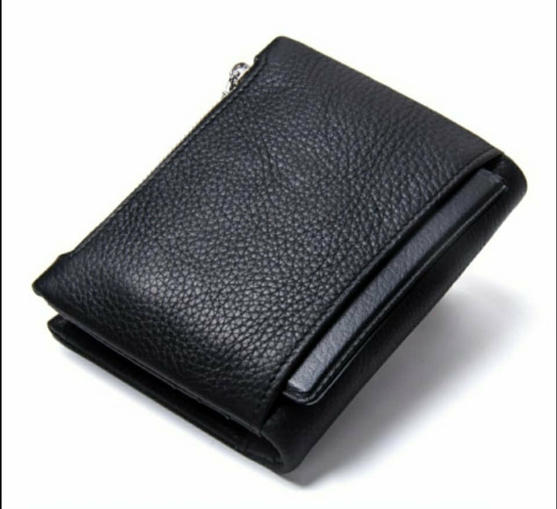 Genuine Leather Bifold vertical wallet with zip pocket for men - Model