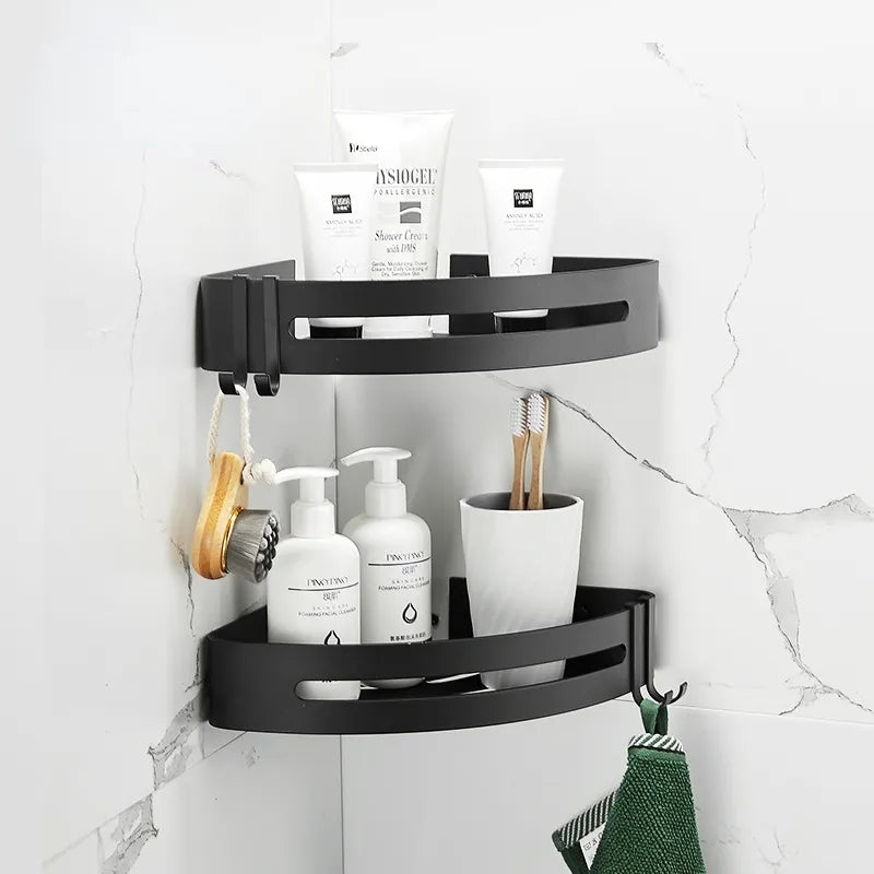 Foldable Hanging Corner Toiletry Storage Shelf, Punch Free Shower