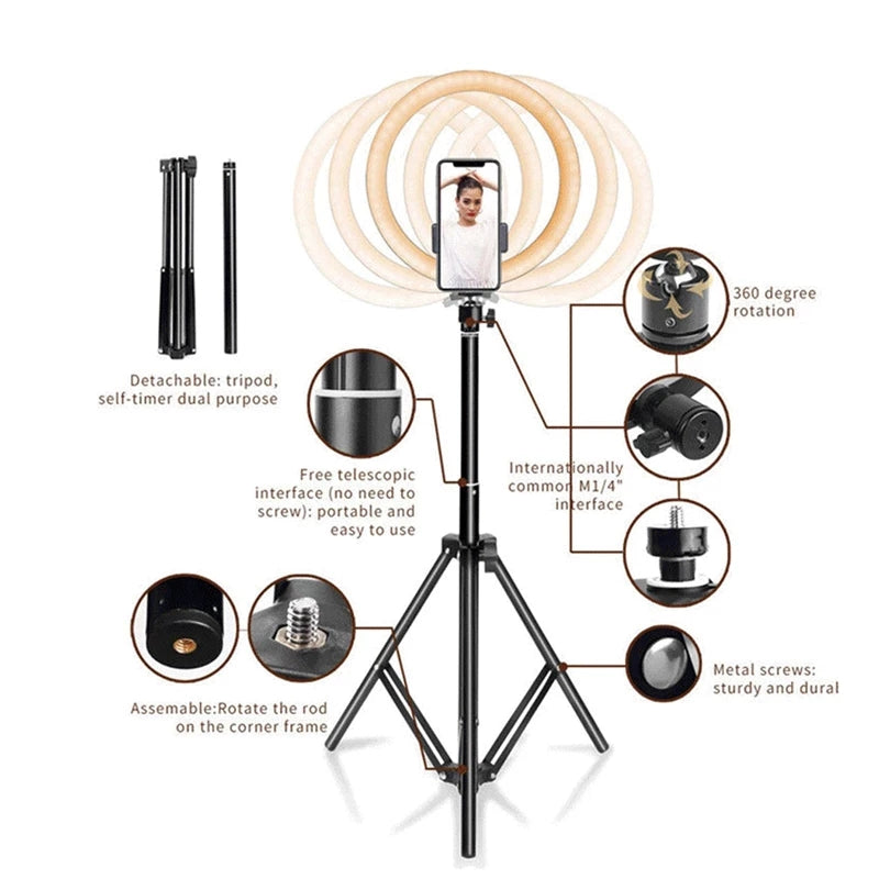 18-Inch Selfie Ring Fill Light  - 3200K-5600K Led With 200cm Tripod and Carry Bag - Tuzzut.com Qatar Online Shopping
