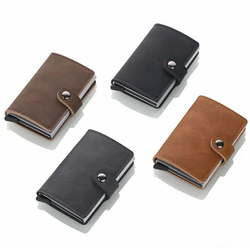 Leather RFID Aluminum Credit Card Holder (automatic Pop Up)- Small Card Case Wallet - Tuzzut.com Qatar Online Shopping