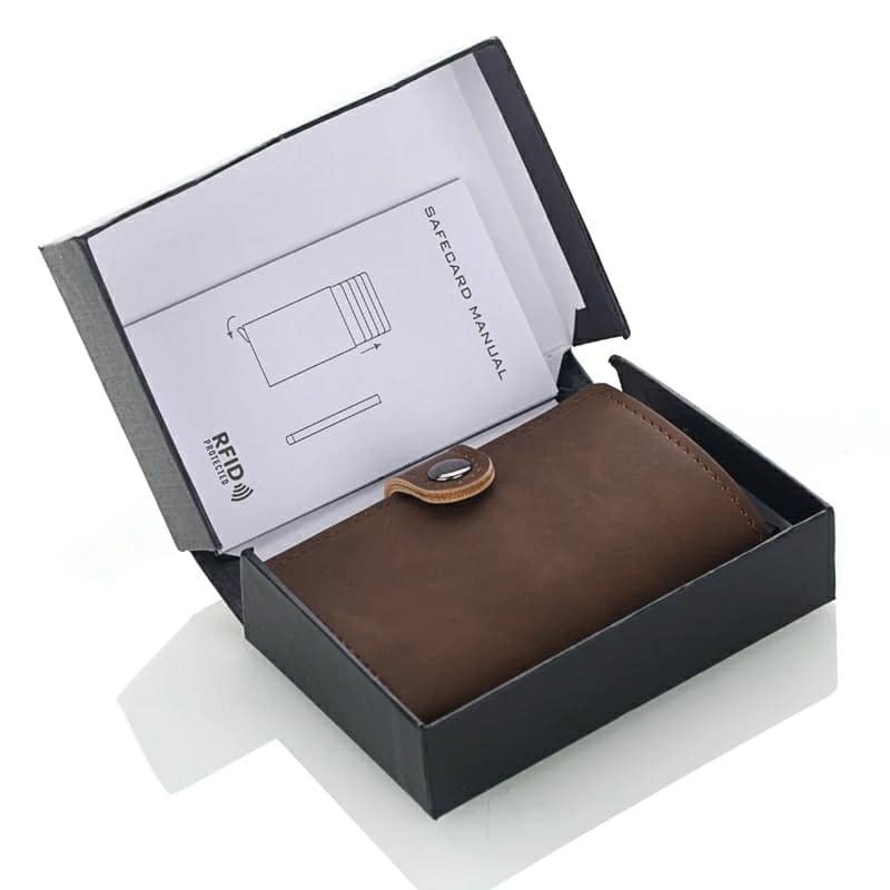 Leather RFID Aluminum Credit Card Holder (automatic Pop Up)- Small Card Case Wallet - Black - Tuzzut.com Qatar Online Shopping