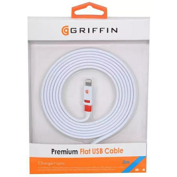 Griffin 2 Meter iPhone USB Cable Premium Flat Cable For Charging & Sync - White - Tuzzut.com Qatar Online Shopping