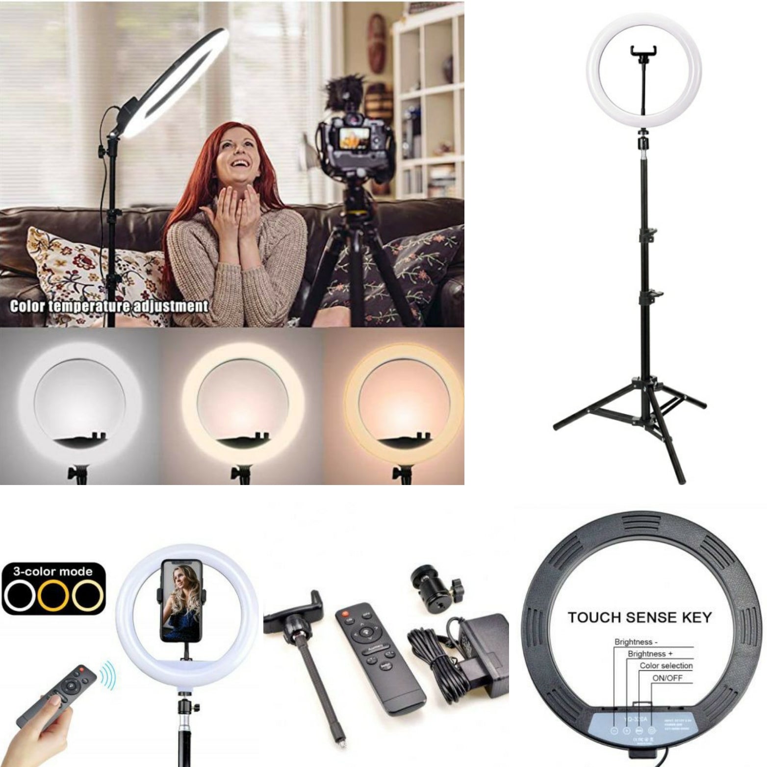 10 RGB Selfie Ring Light, SRUIM Desktop RGB Flash Ring Light with Tripod  Stand & Cell Phone Holder, LED Dimmable Desktop Beauty Selfie Light for