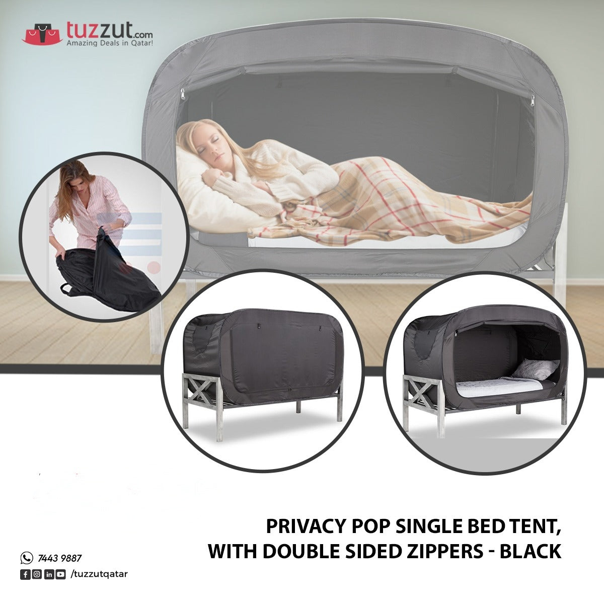 single bed with tent Privacy POP Single Bed Tent, With Double sided zippers