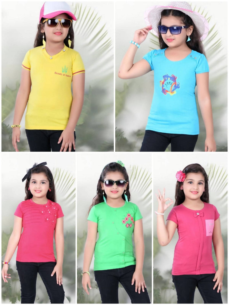 Knitted Girls T-Shirt Pack of 5 - Tuzzut.com Qatar Online Shopping