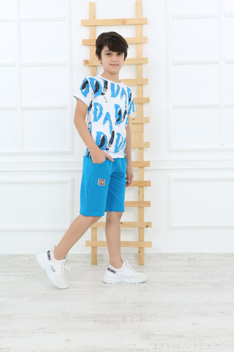 Casual DV T-Shirt Shorts for Boys Set-2 Pcs Set - Blue TK8810 - Tuzzut.com Qatar Online Shopping