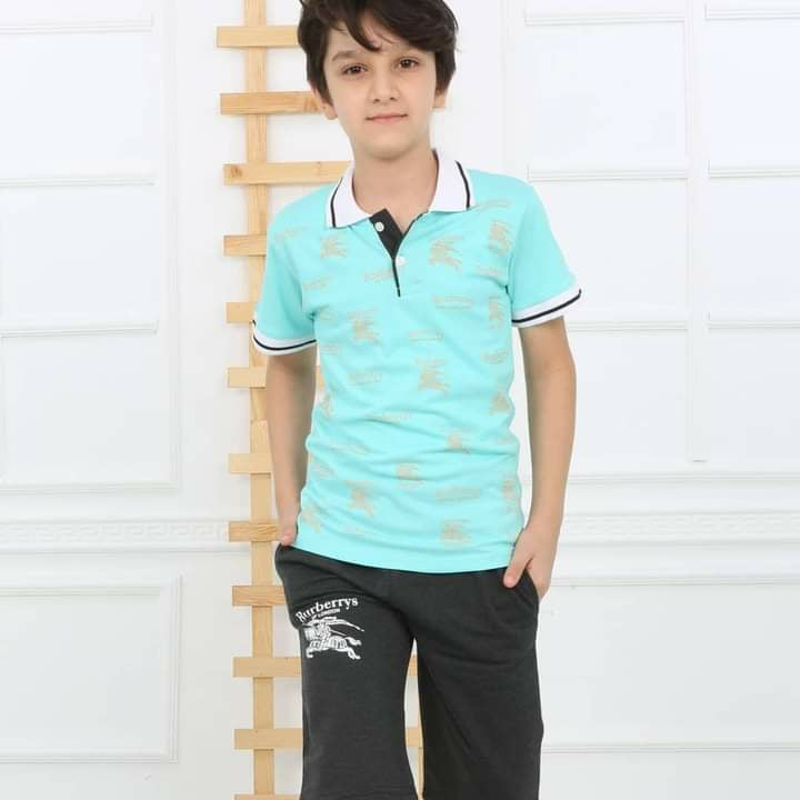 Boys Casual Burberry T-Shirt Shorts Set - Blue TK5510 - Tuzzut.com Qatar Online Shopping