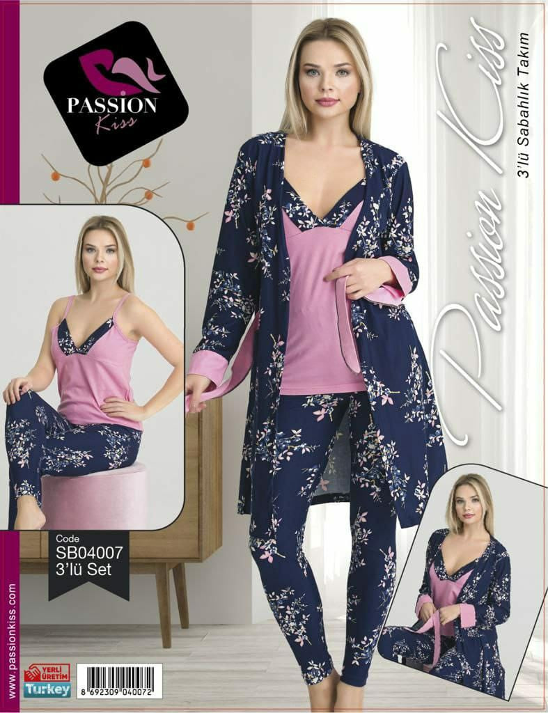 Women's Nightwear with Gown 3 Pcs Set - SB04007 - Tuzzut.com Qatar Online Shopping