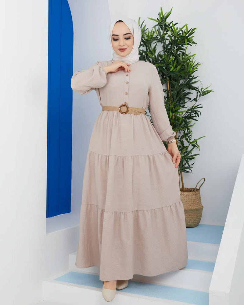 Zertas Turkish Women's Viscose Maxi Dress - 4507 Beige - Tuzzut.com Qatar Online Shopping