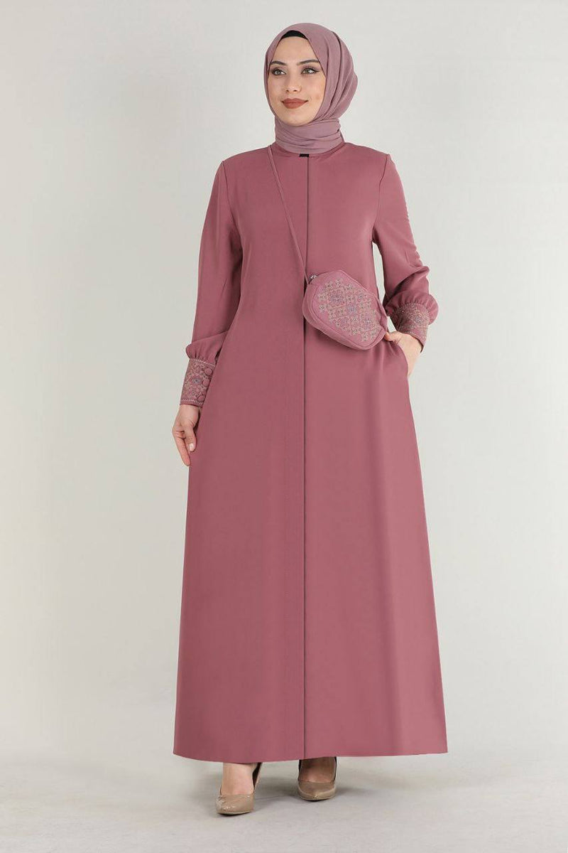 Turkish Fashion Prada Abaya Dress with Bag - 1391 Onion Pink - Tuzzut.com Qatar Online Shopping