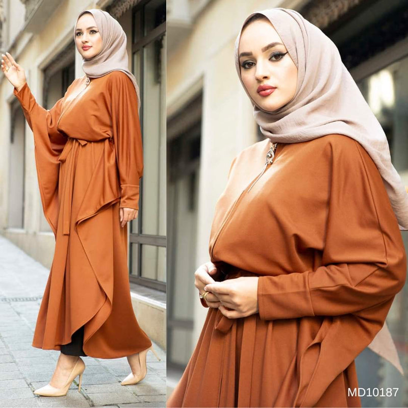 Turkish Women's Loose Zipper Ayrobin Long Dress -10167 Orange - Tuzzut.com Qatar Online Shopping