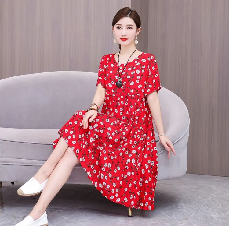 Loose Midi Dress Women Vintage Print Korean Elegan Boho Floral