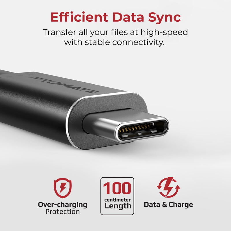 Promate Fabric Braided USB-C Data Sync & Charge Cable 1 Meter - cCord-1 - Tuzzut.com Qatar Online Shopping