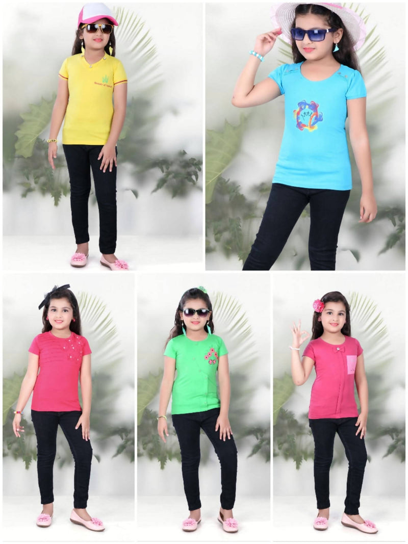 Knitted Girls T-Shirt Pack of 5 - Tuzzut.com Qatar Online Shopping